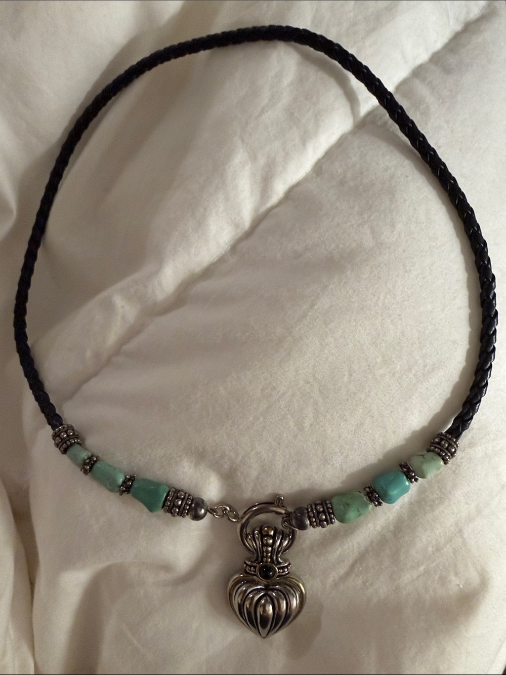 Leather and Stone Braided Necklace
